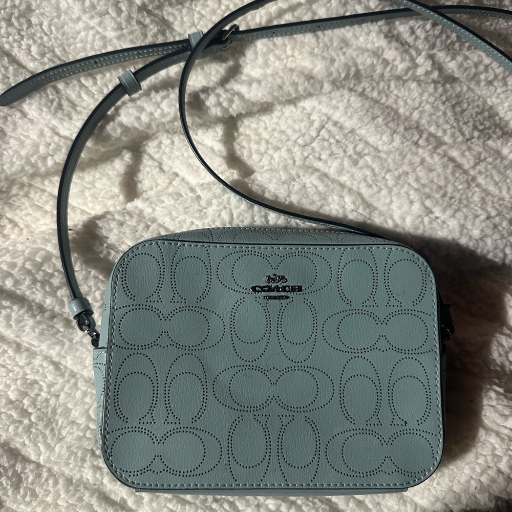 Coach Blue Embossed Crossbody Bag with Textured Design